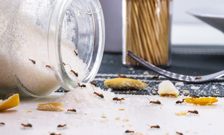 tiny little ants getting into a jar of sugar
